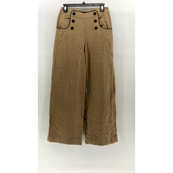 BROOKLYN INDUSTRIES Women's Tan Button-Detail Relaxed-Fit Wide-Leg Pants SZ 4 - Picture 1 of 11